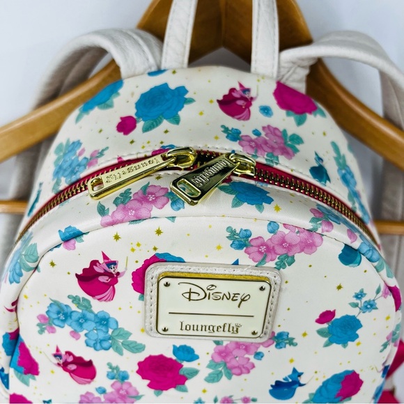 Loungefly Rare Sleeping Beauty Floral Fairy Godmothers Mini Backpack Pink Blue - Picture 9 of 11